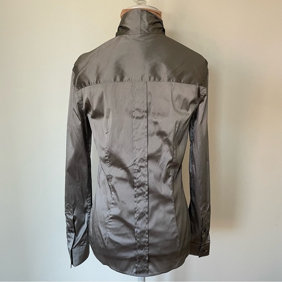 Dolce & Gabbana Silk Blend Tie Neck Button-Up Silver Gray Top EUC Sz IT 38 US 2 - Picture 6 of 12